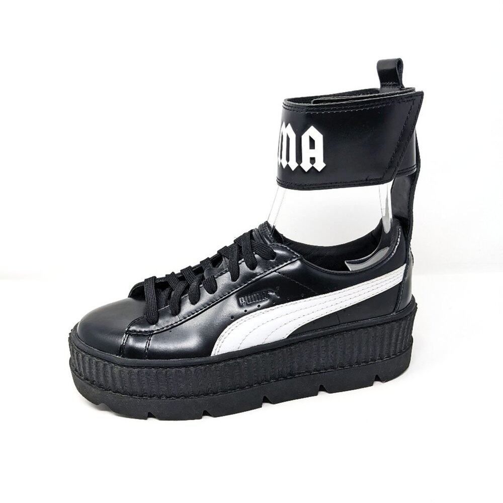 Puma Fenty Shoes Womens 9 Creepers Platform Black Leather Sneakers Ankle Strap